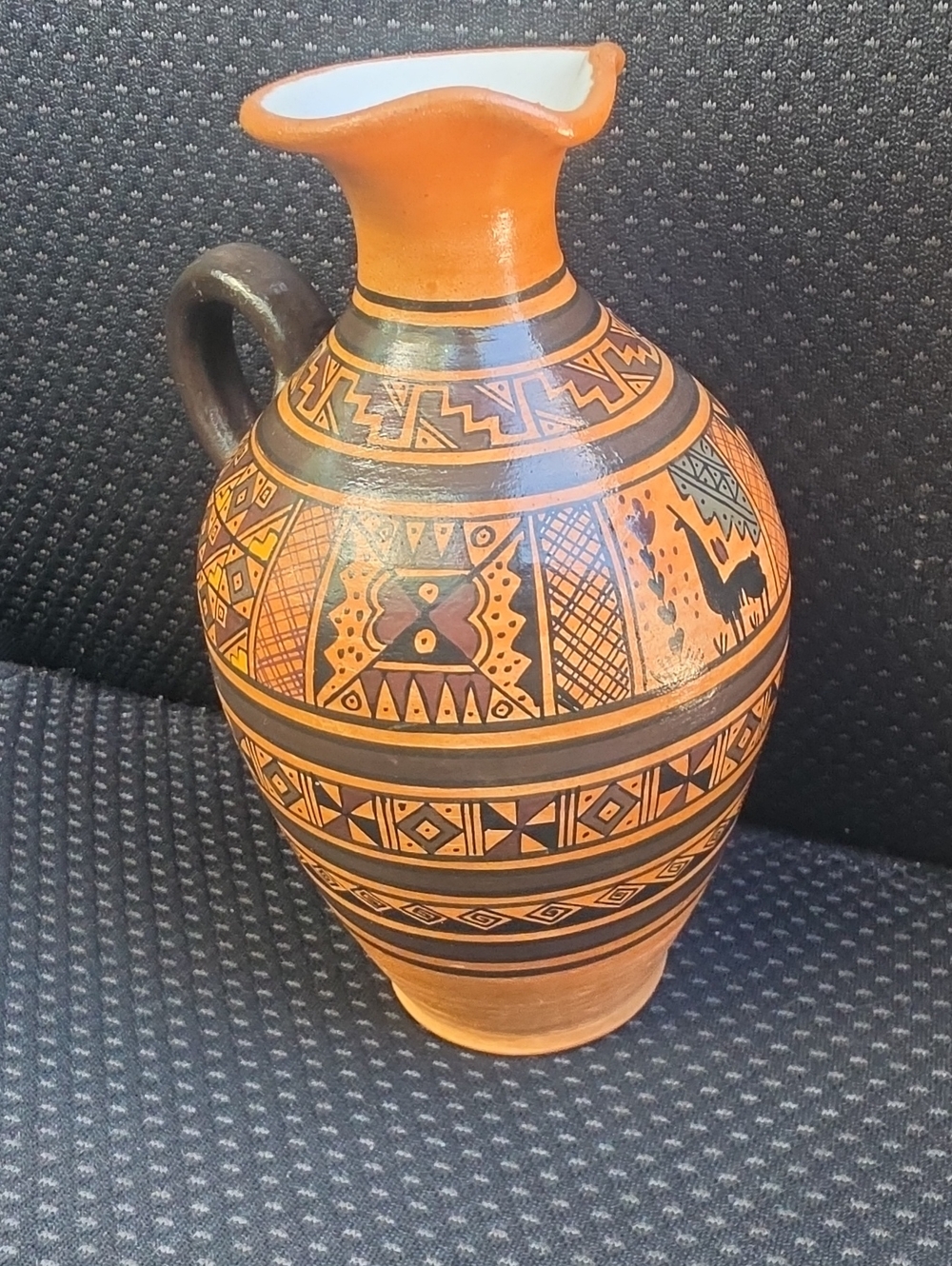 Handcrafted Orange and Black Decorative Ceramic Pitcher